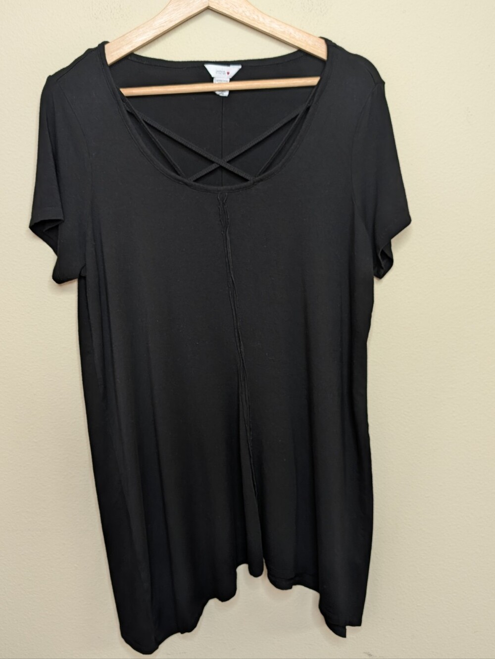 Intro Black Criss Cross Neckline Longline Tunic Top/Mini Dress 1X
